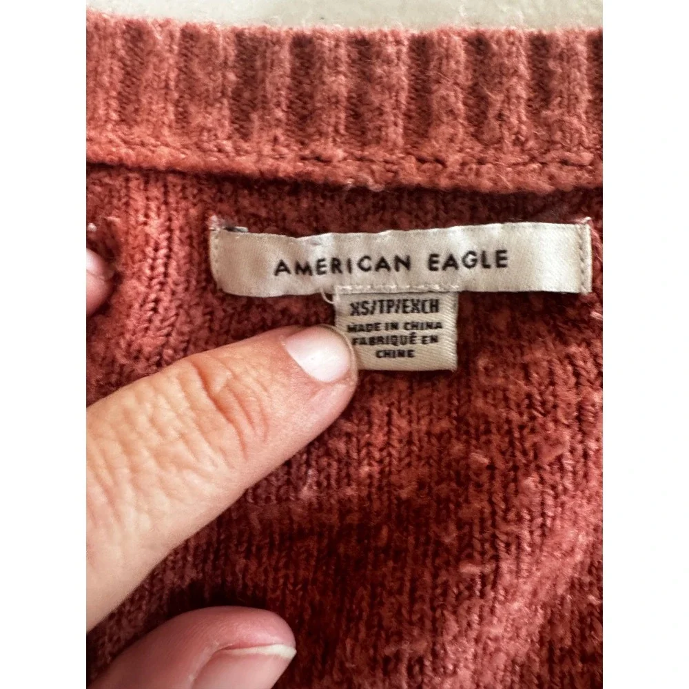 American Eagle Womens Rose Pink Cropped Button Front V-Neck Cardigan Sweater XS